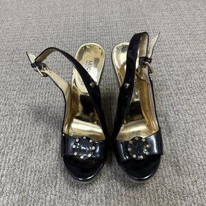 Michael Kors Sandals Black Beige Leather Wedge Women’s Size 7 M